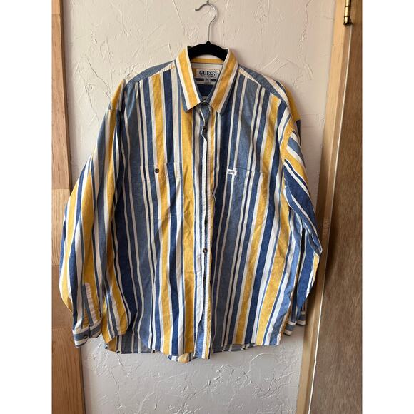 Vintage 90s Guess‎ Striped Button Up - Picture 1 of 5